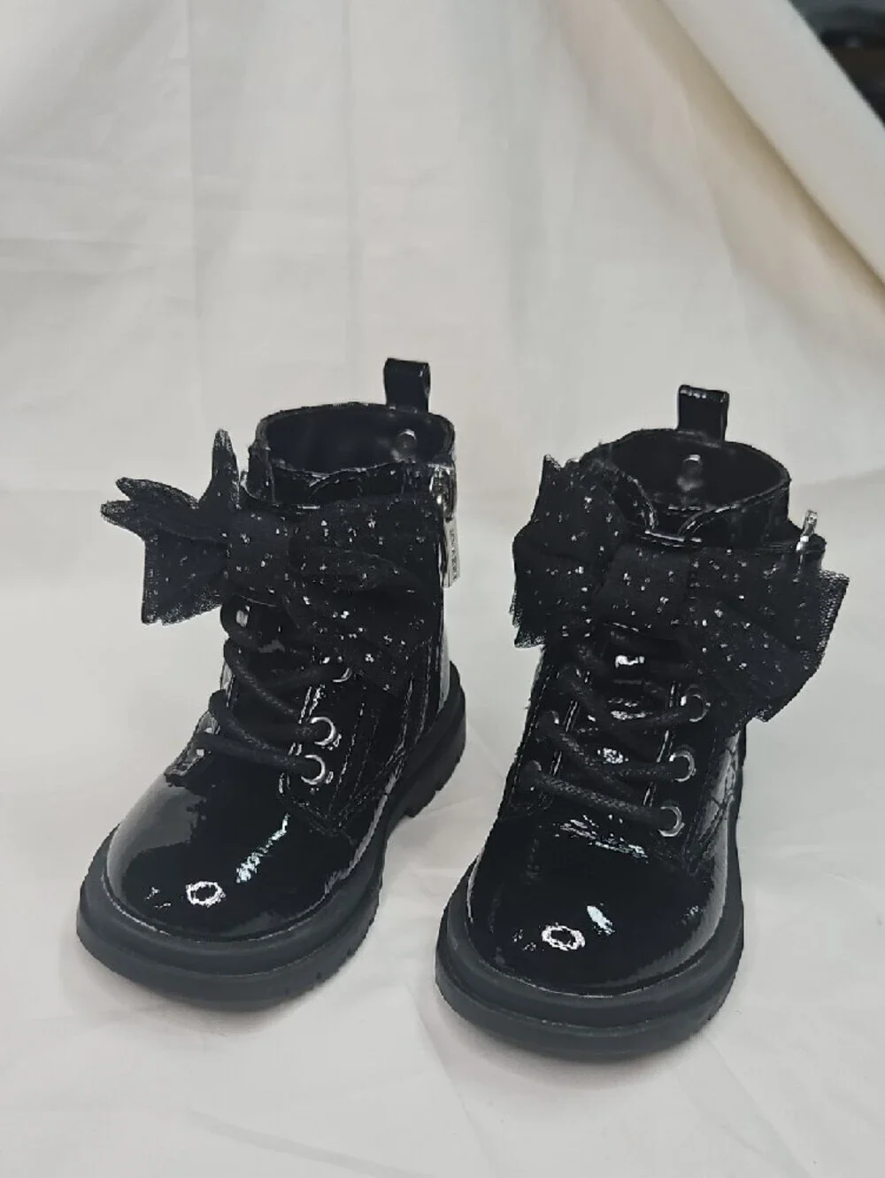 Nine West Darina Baby Girls' Black Patent Zip-Up Ankle Boots with Bow Size 5